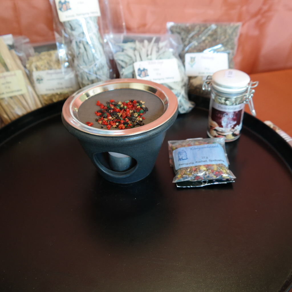 Räucherschale mit Sieb gross 12cm grau