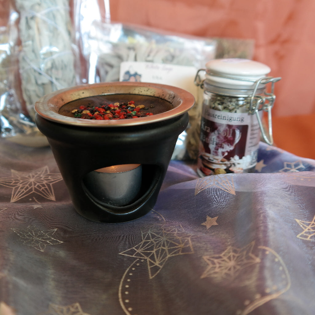 Räucherschale mit Sieb klein 9cm Schwarz