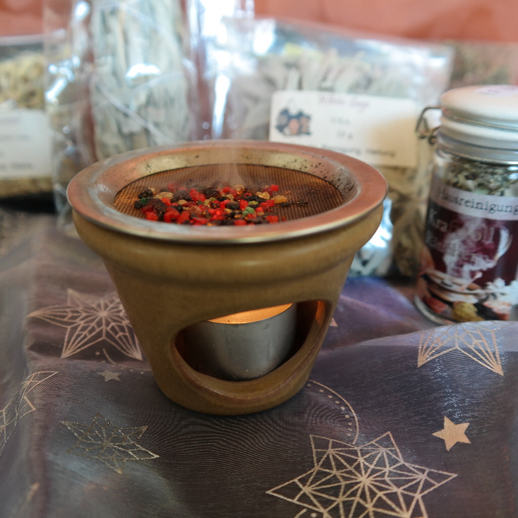 Räucherschale mit Sieb klein 9cm braun