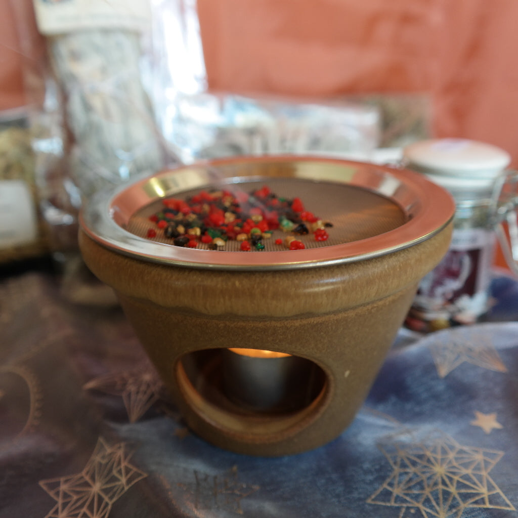 Räucherschale mit Sieb gross 12cm Braun